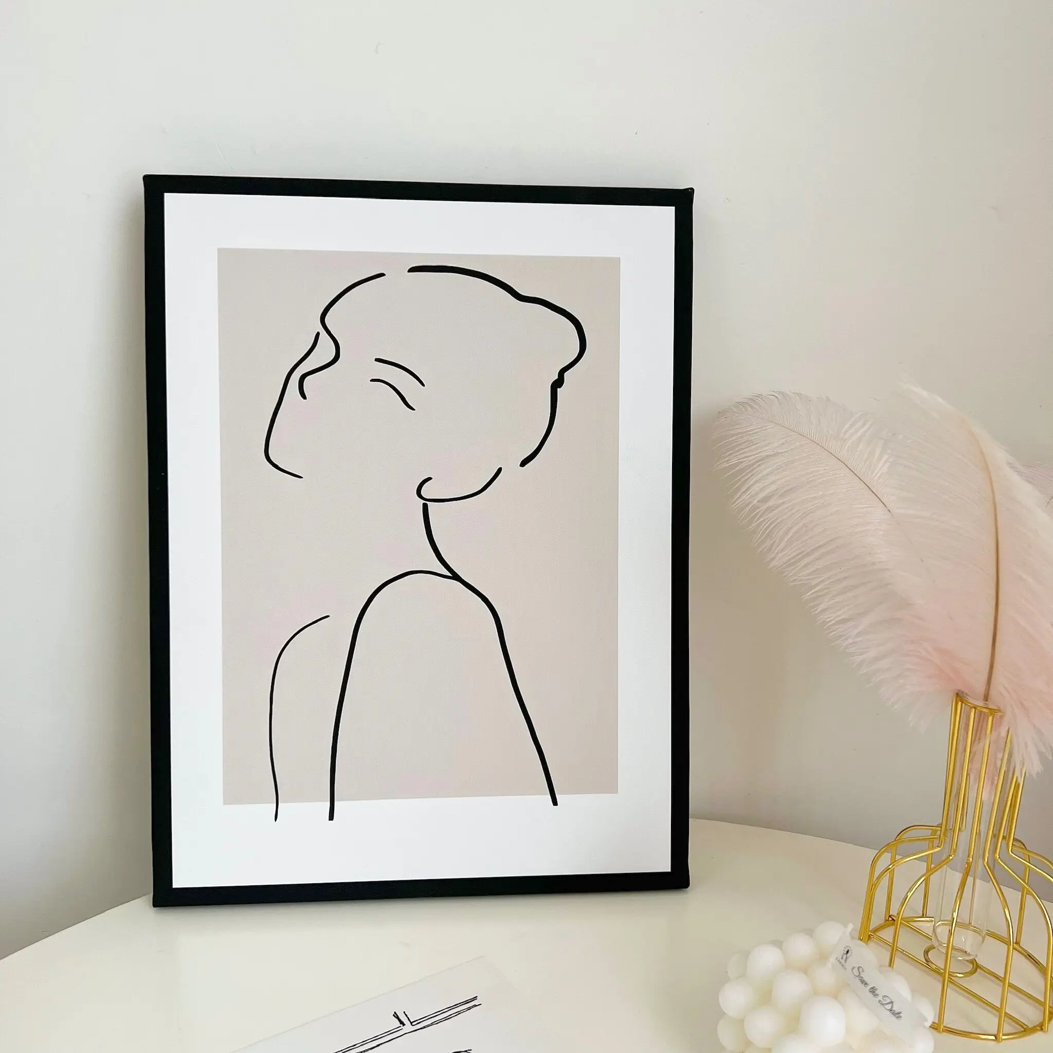 

Скандинавская абстрактная декоративная картина с линейным рисунком, винтажная рамка, печать на холсте, современное минималистичное настенное искусство для гостиной