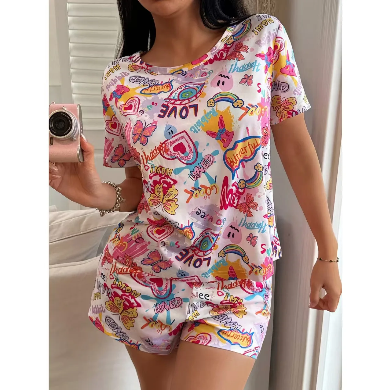 Summer Sleepwear Set for Women, Loose and Comfortable, in Multiple Colors, Featuring a Tank Top and Shorts