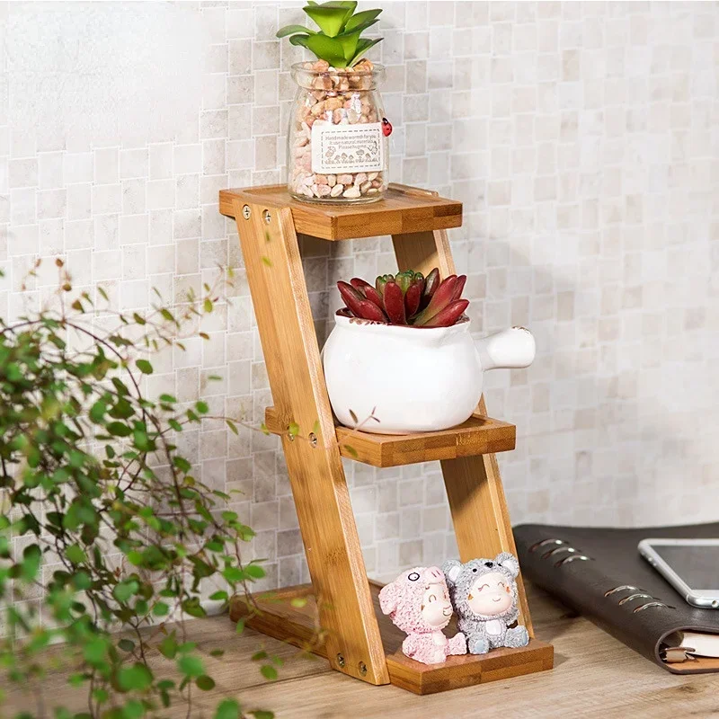 Bamboo Plant Stand Small Flower Shelf Display Rack Planter 3-Tier Plant Display Ladder Shelf Garden Desktop Decoration