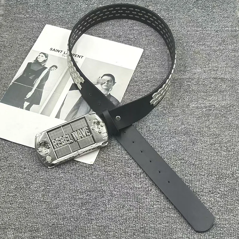 2026 New Dark Style Y2k Belt Metal Buckle Letter Ancient Silver Decorative Belt, Subculture Punk Decorative Personality Belt