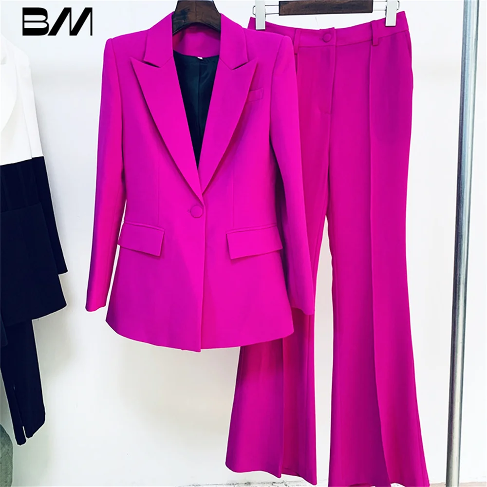 Classic Business Attire Fashionable One-Button Mid-Length Suit With Bell-Bottom Pants Suit 2pcs Women Office Wedding Suit