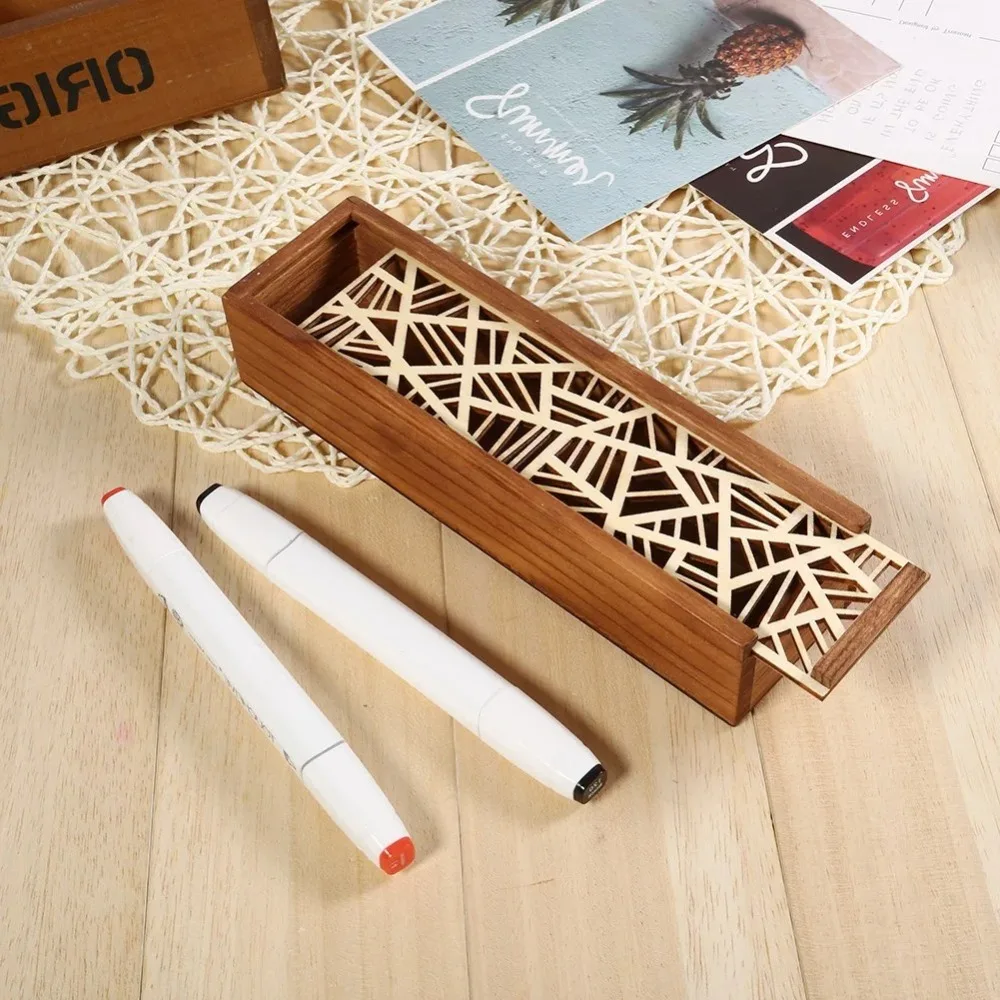 Hohe Qualität Tragbare Holz Bleistift Box Retro Hohl Schreibwaren Box Multifunktionale Langlebig Bleistift Fall Schreibtisch Lagerung Zubehör