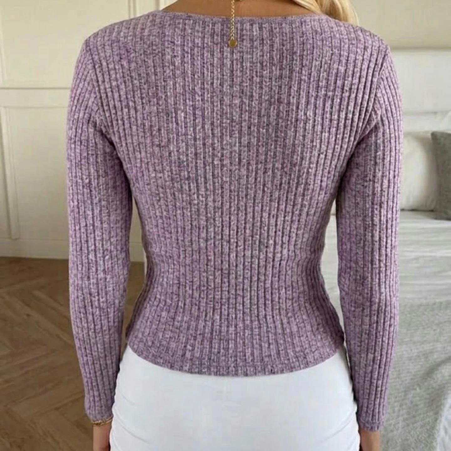 SUCHCUTE Women Deep V Knit Top Long Sleeve Ribbed Slim Fitted Sweater Solid Cross Front Bodycon Knitted Shirt Fall Streetwear