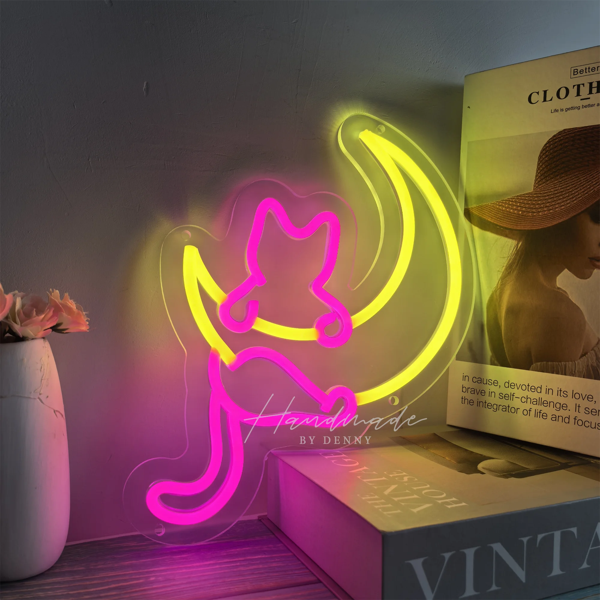 Anime Cat & Moon Neon Sign, Personalized Neon Sign,LED Night Lights  for Room Wall Decor Home Decor Lights Gift for Girls Boys