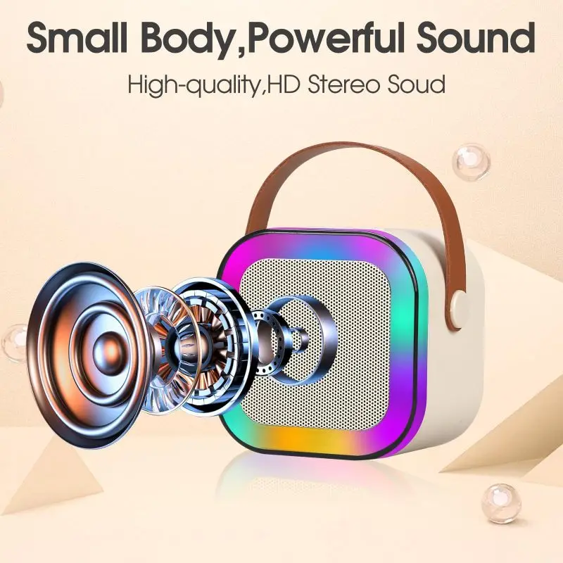 Portable Bluetooth Speaker Karaoke Wireless Microphone RGB Colorful Lights HIFI Outdoor Surround Subwoofer Home Party Kids Gift