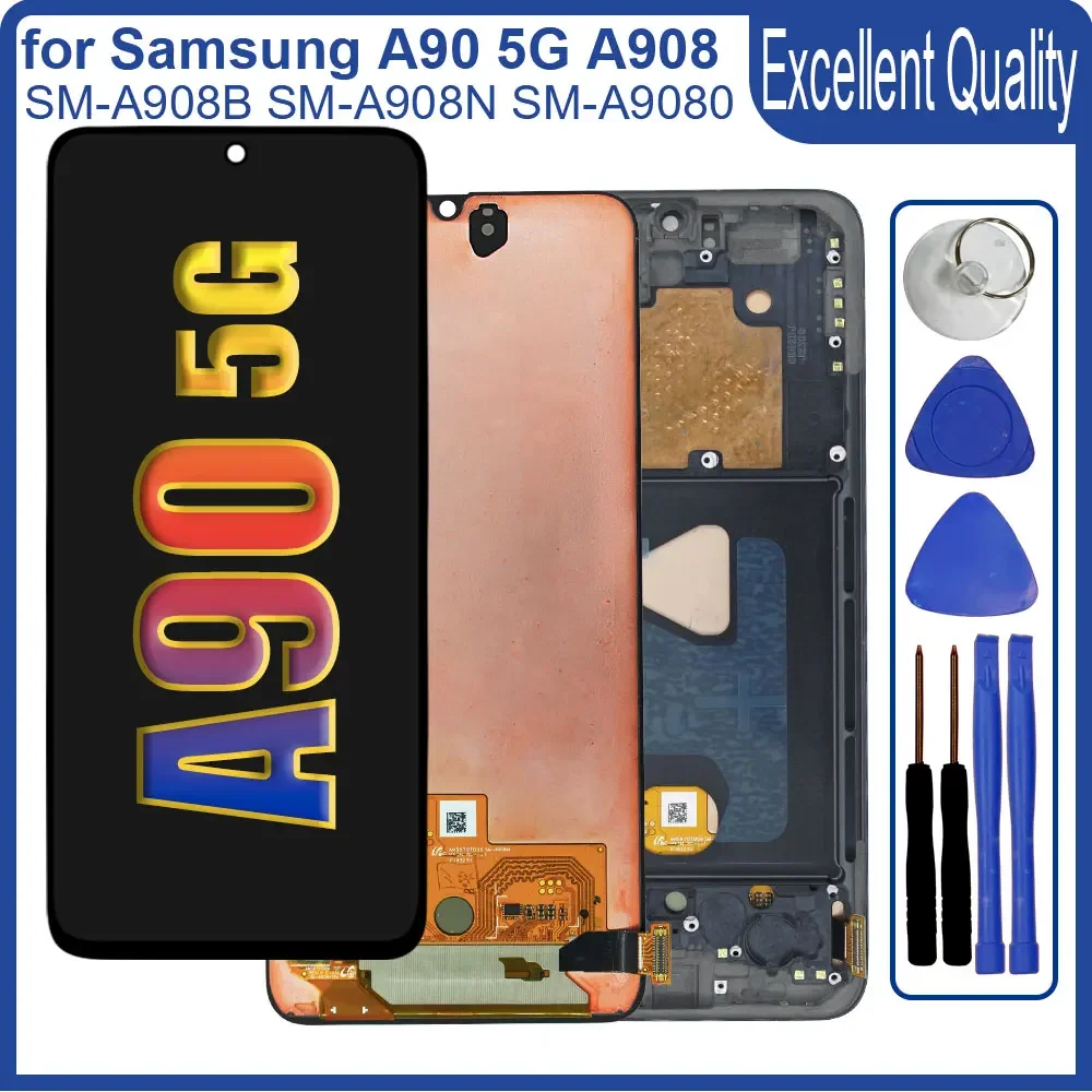 New AMOLED for Samsung Galaxy A90 5G A908N LCD Display Touch Screen Digitizer Replacement for Sasmsung A908 A908B A9080 LCD 