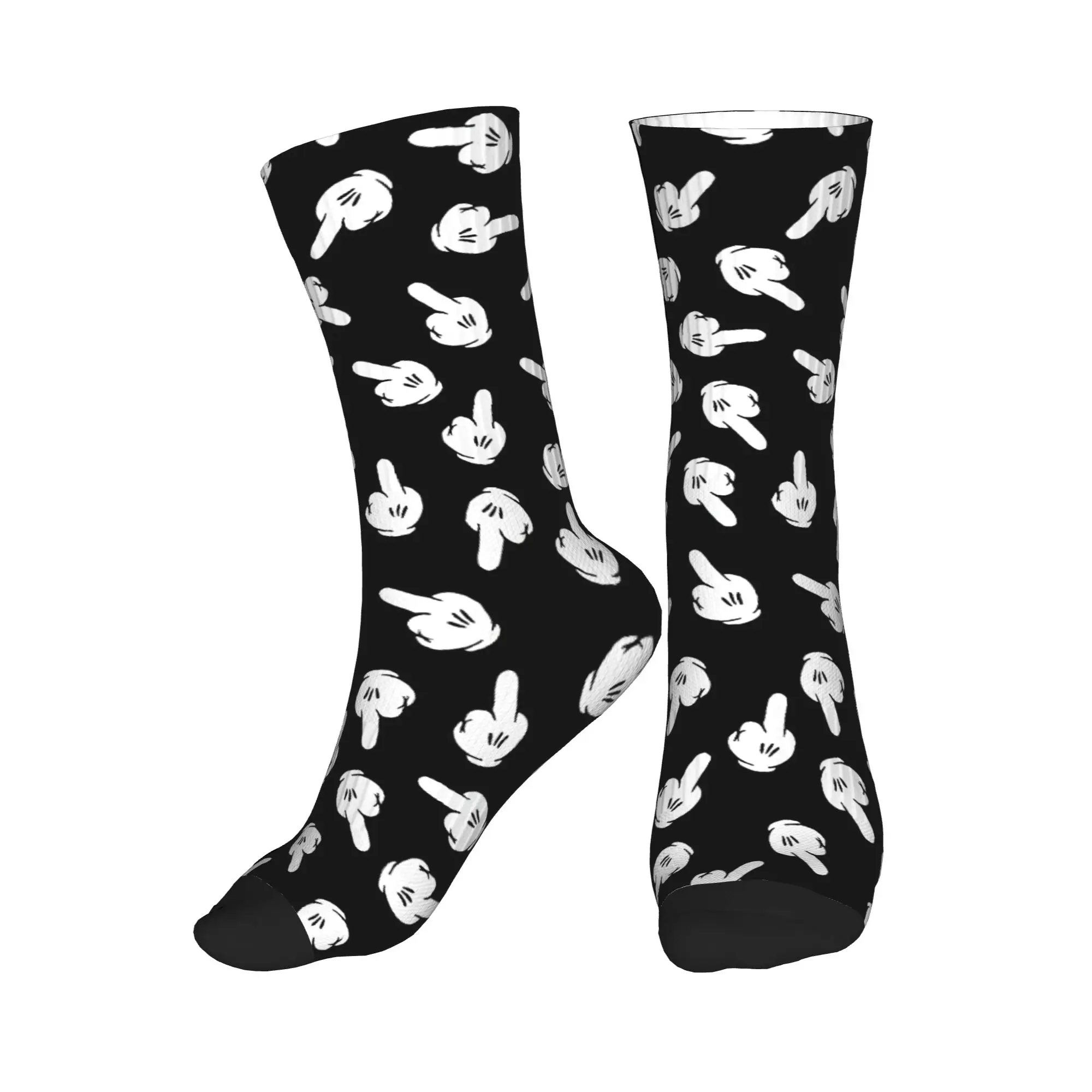

Cartoon Hand Gesture Print Dress Socks Men Women Warm Funny Novelty Crew Socks