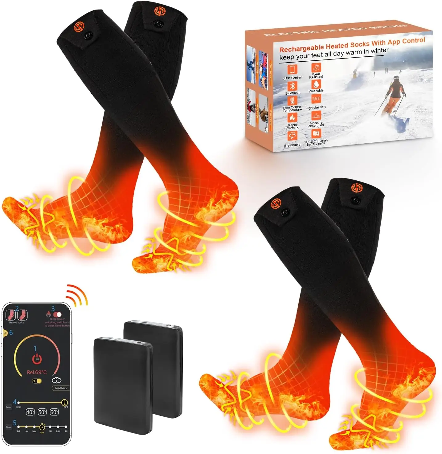 

APP Control Electric Heating Socks with 7000mAh Battery for Winter Outdoor Activities