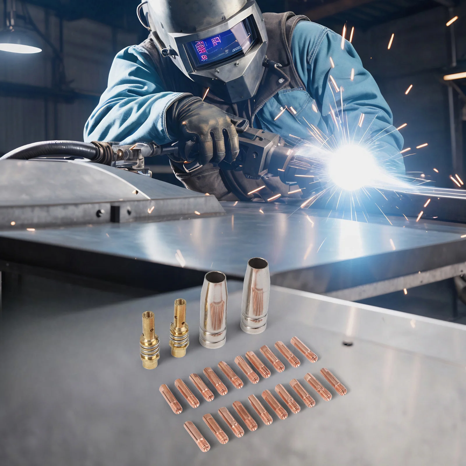 

24PCS For MIG Welding Accessory Set 20 X Power Nozzles 0.6 0.8 0.9 1.0 1.2 Mm Welding Contact Tips For AK15 / For MB-15 Welding