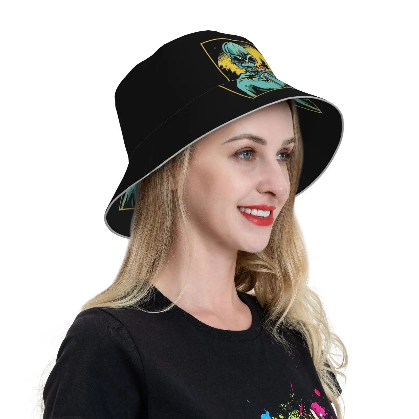 Pizza Believer Ufo Extraterrestrial Gift Cap Diy Light Foldable Sunshade Fashion Fisherman Hat Abduction Believer Fans Ufo Ufo