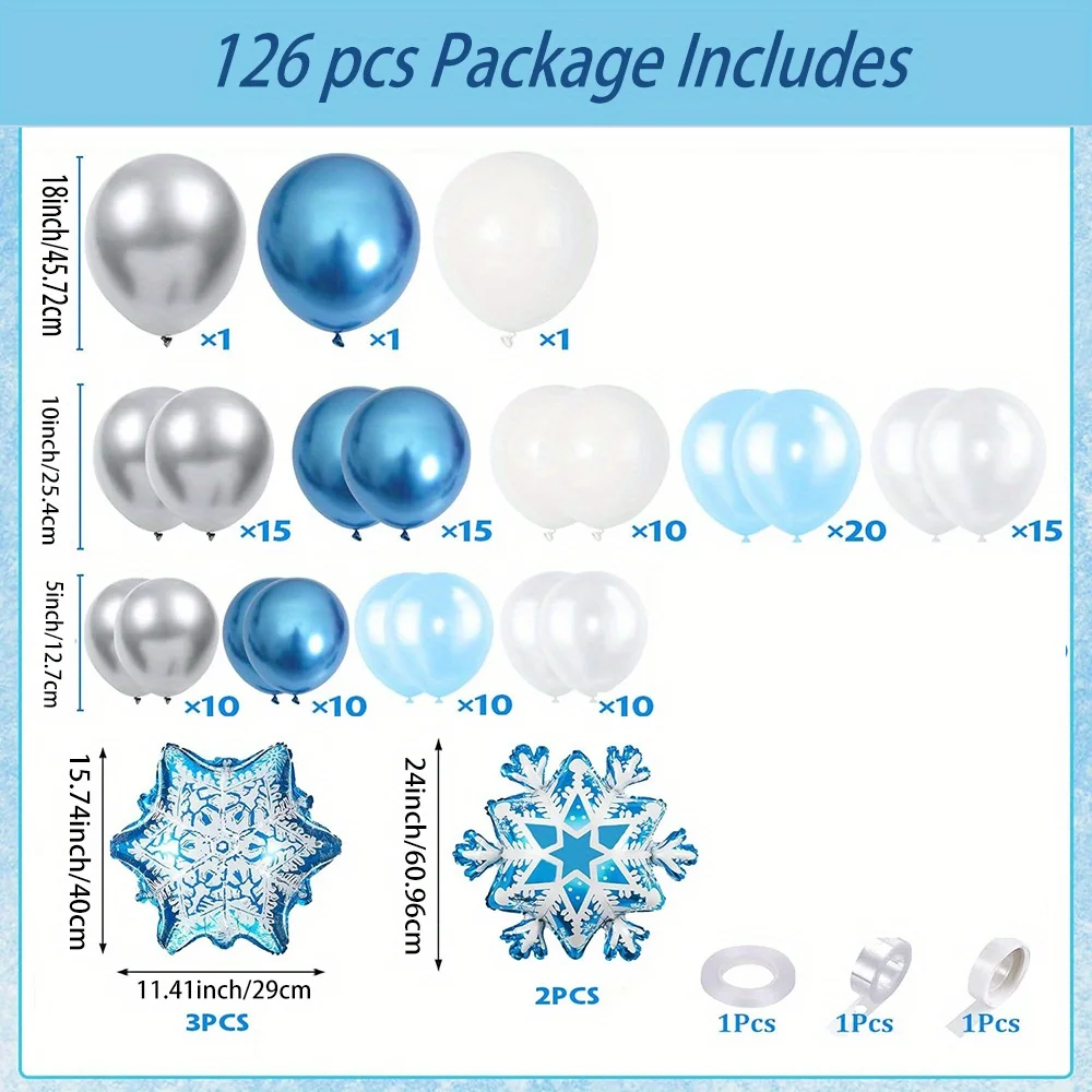 126 قطعة مجموعة إكليل بالون ندفة الثلج لحفلات أعياد الميلاد الشتوية وديكورات حفلات بلاد العجائب الشتوية الداخلية/الخارجية #3