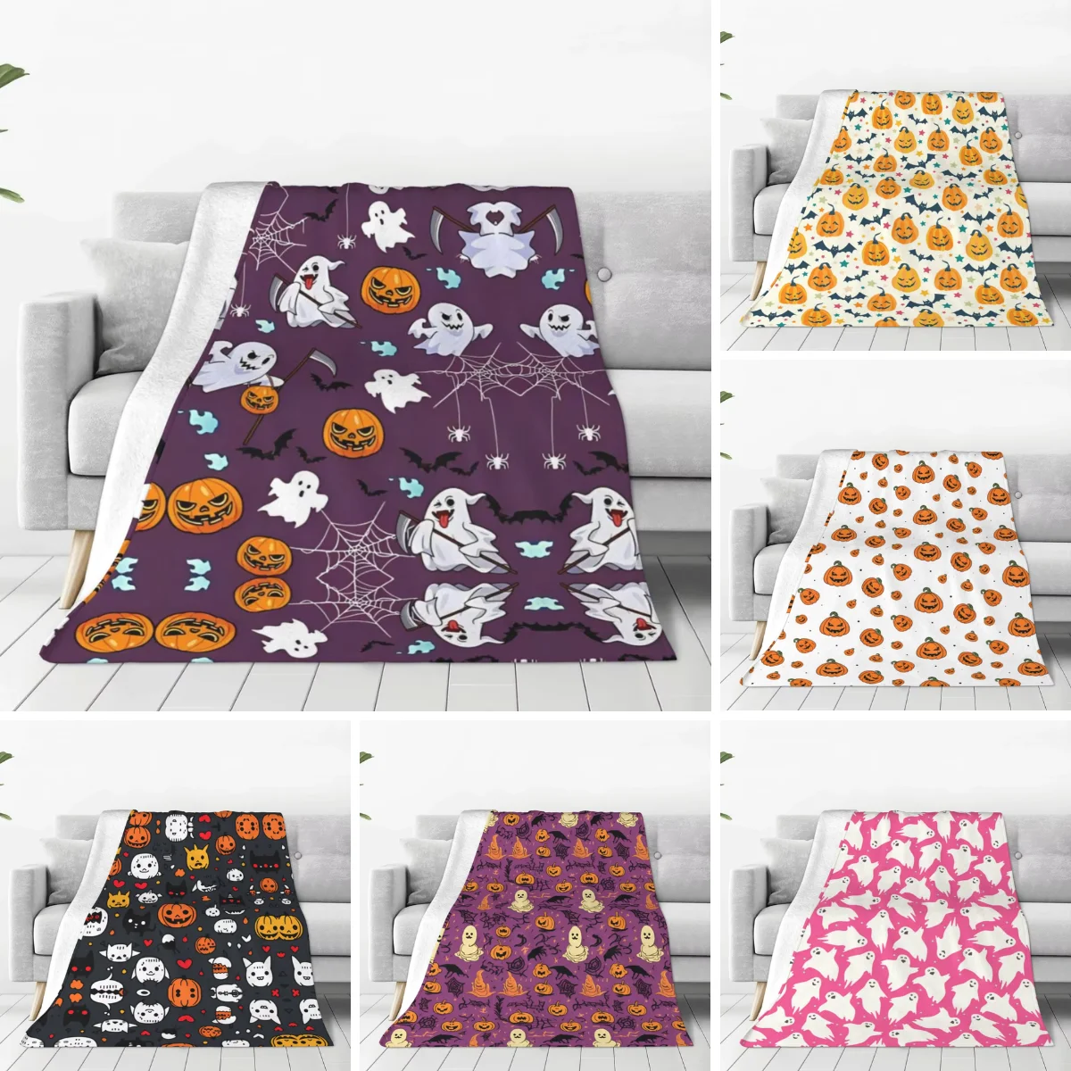 Halloween Pumpkins Ghost Brat Flannel Blankets Warm Throw Blanket for Couch Bed Airplane Travel Pattern Bedspread Sofa Bed Cover