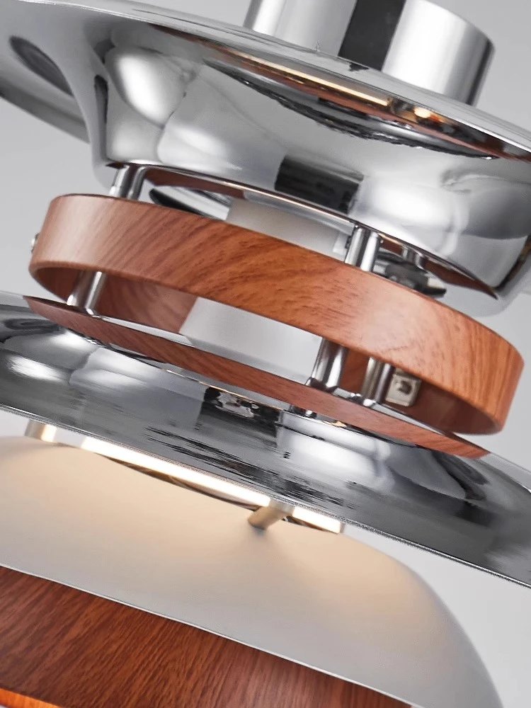 Medieval Restaurant PH UFO Chandelier Eye Protection Retro Walnut Grain Displaceable Rocker Arm Dining Table Dining Room