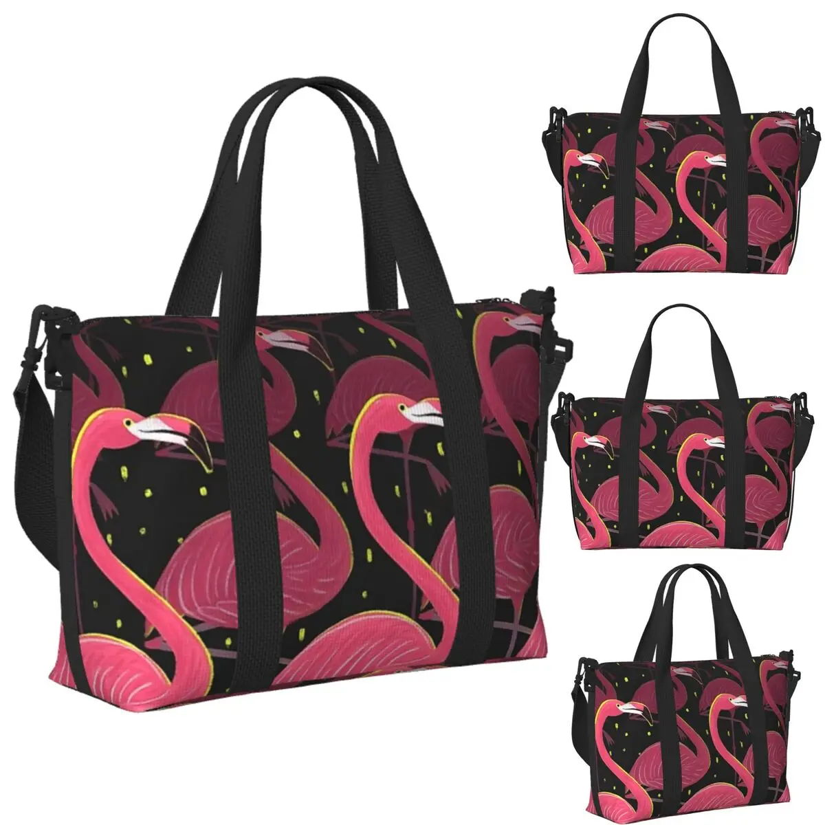

Flamingo Cactus Tropical Ruber Beach Travel Bag Large Capacity Tote Bags for Gym Yoga Women Shopping Duffle Shoulder Bag