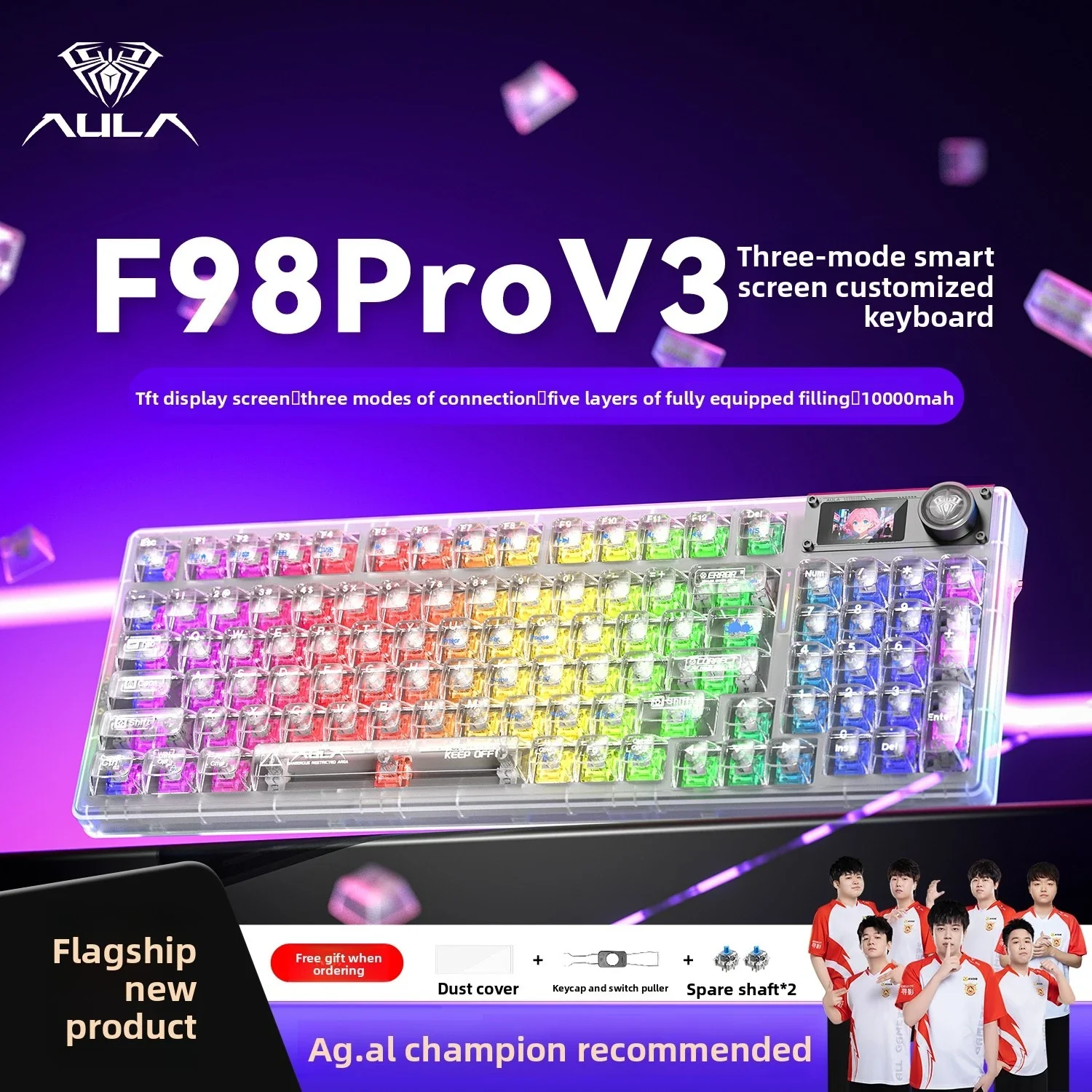 

Игровая клавиатура AULA F98 Pro V3 для Windows/Mac/iOS/Android и т. д. 2,4G, беспроводная/Bluetooth/проводная механическая клавиатура для киберспорта