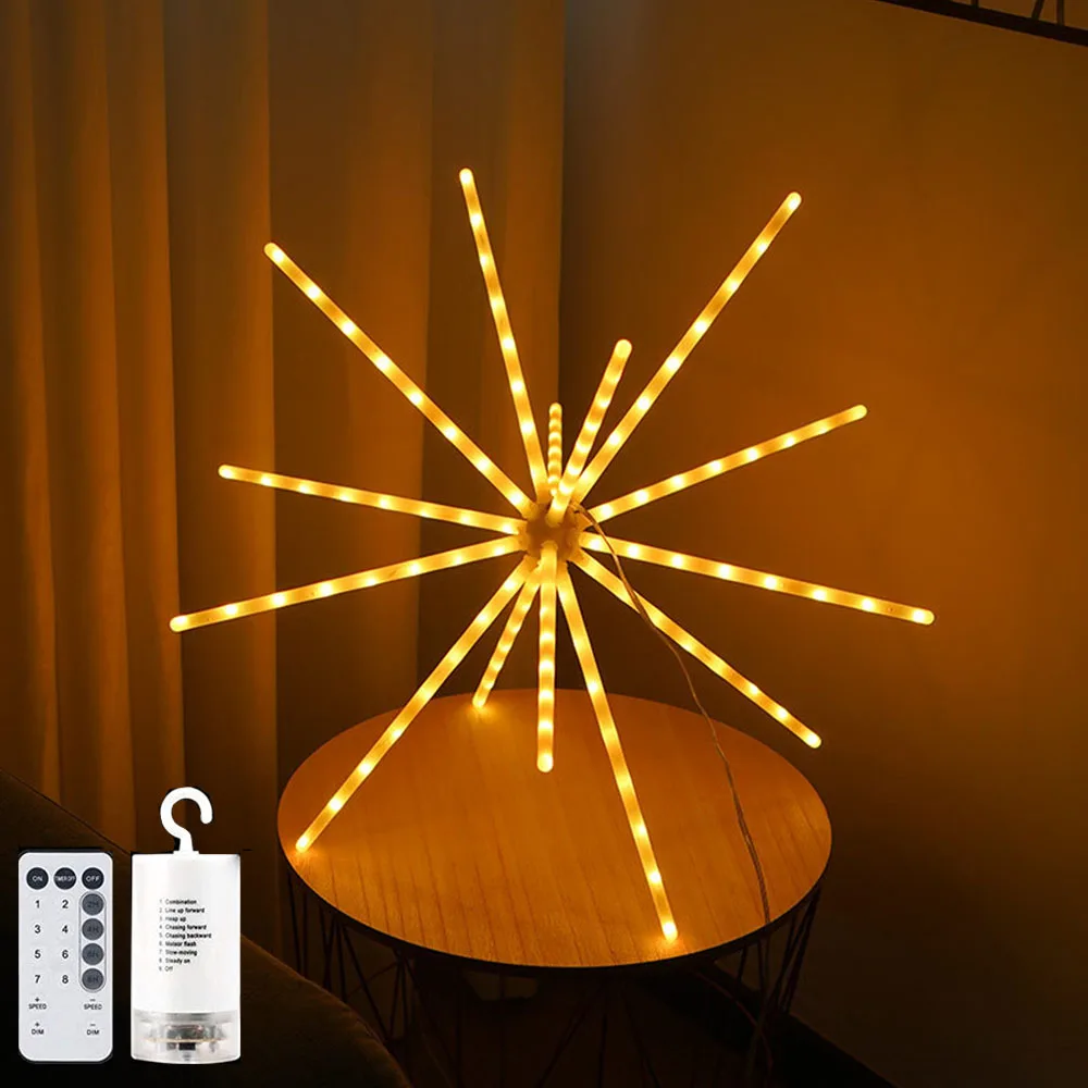 8 Modes Fairy Fireworks LED String Lights 56/112LEDs Meteor Lamp Battery Powered for Wedding Valentine's Day Party Room Decor