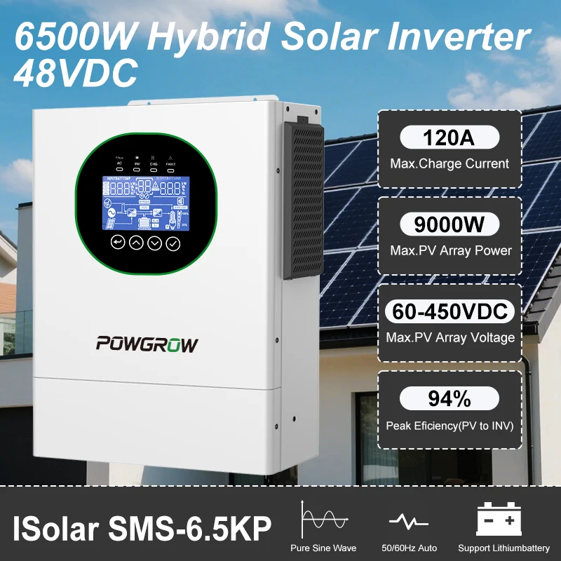 POWGROW 19.5KW Hybride Solar-omvormer 3-fasig 48V Zuivere Sinusgolf Off-Grid Parallel-omvormer 120A MPPT Solar-controller WiFi-module inbegrepen