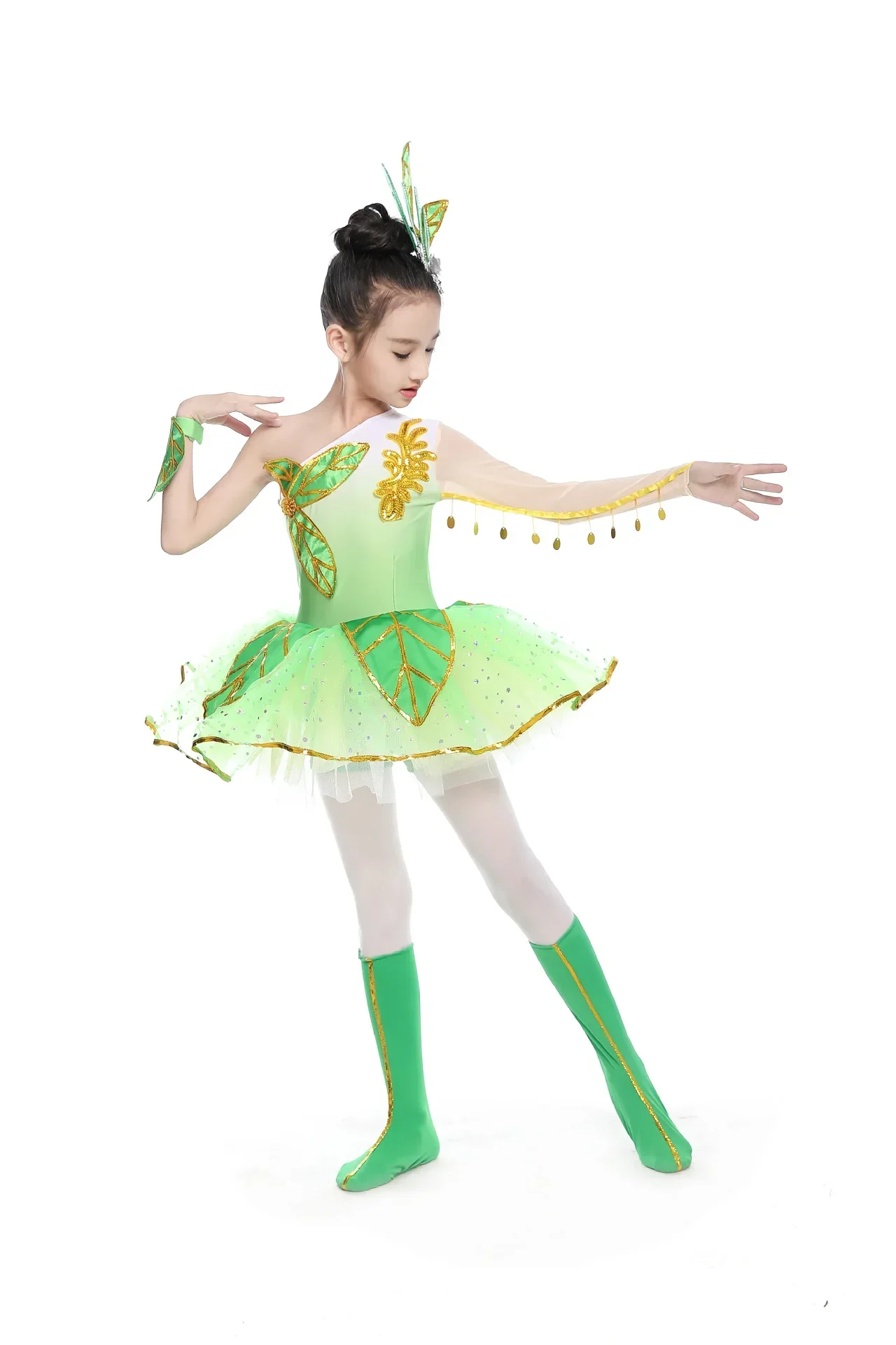 

Children's costumes girls Latin dance jazz gauze tutu green jasmine dance dress group chorus performance praise dance dresses