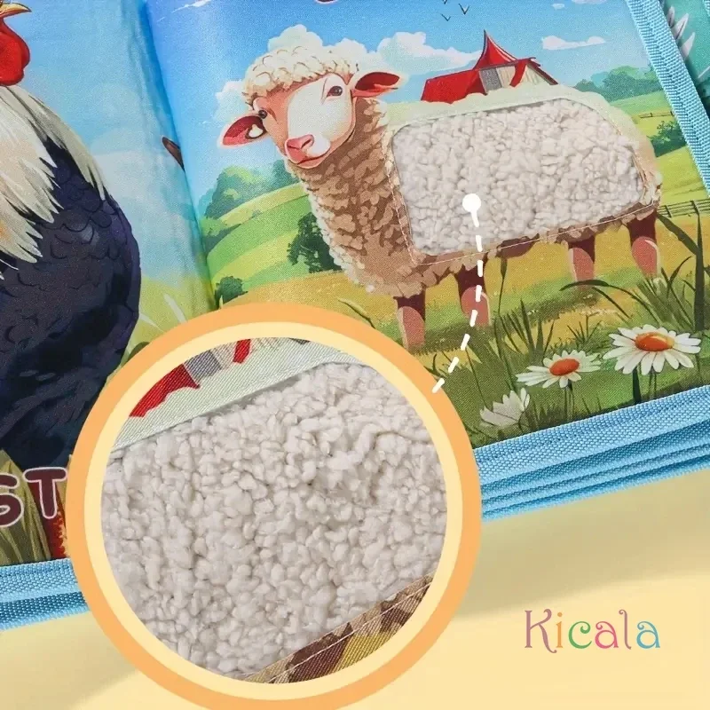 Livro interativo de toque animal para crianças, livro de histórias de pano para aprendizagem precoce com macaco tigre, brinquedos de desenvolvimento sensorial, presente