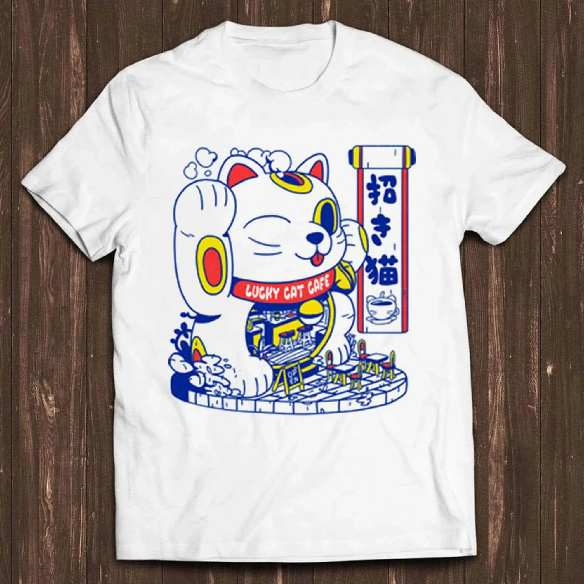 Zhaocai Cat (Zhaocai Cat) Lucky Cat Good Luck Happiness Wealth Emojis Fun Gift T-shirt Printed Pattern Short Sleeve