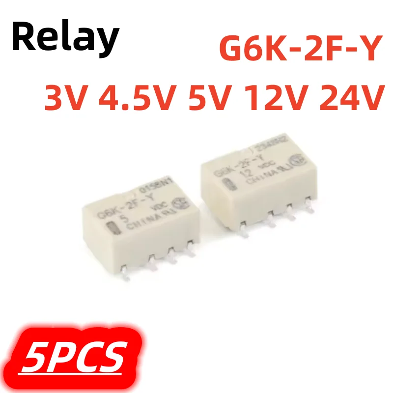 5Pcs/lot Relay G6K-2F-Y DC 3V 4.5V 5V 12V 24V 10*6.5*5mm SMD Signal 8PIN