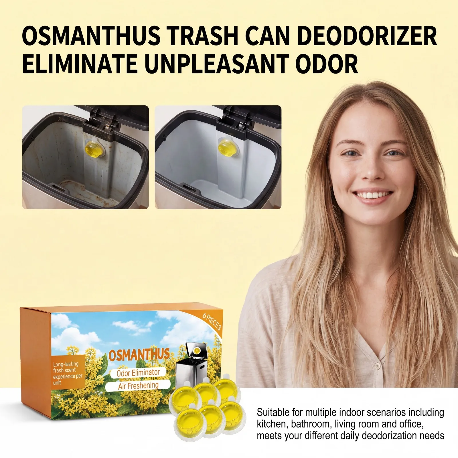 6x Osmanthus Trash Can Deodorizer Eliminate Unpleasant Odor Long Lasting Fresh Scent Air Freshener Sticker for Kitchen Bathroom view 2