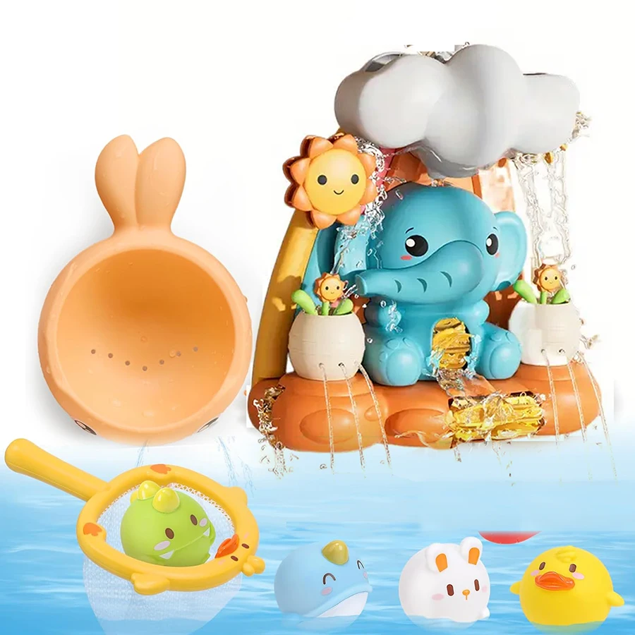 Baby Bad Spielzeug für kind Badewanne Spielzeug Leuchten Schwimmende Squirting Spielzeug Ente Fischernetz Spiel Kleinkind Dusche Spielzeug Wasser Pool Spielzeug