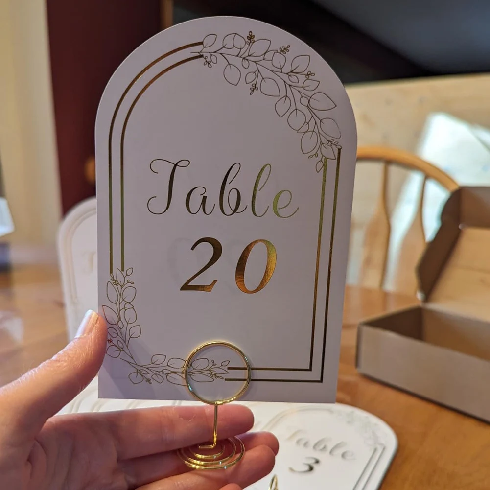 Wedding Table Number 1-20 with 20Pcs Table Number Holders,White Gold Table Number Cards with Place Card Holders