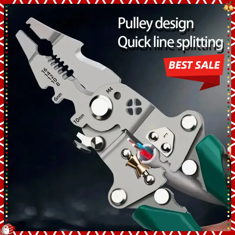 2025 أداة تعرية الأسلاك القابلة للطي - أداة متعددة الوظائف بتصميم البكرة، ومقسم أسلاك الكهرباء/اللفاف وكماشة العقص