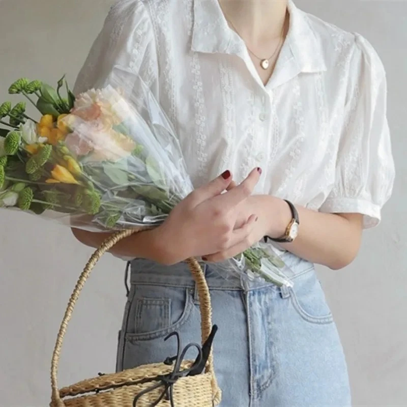White Shirts Women V-Neck Blouse Shirts and Tops  Korean Style Womens Clothing Elegant Solid Color Leisure Chiffon Blouses 2026