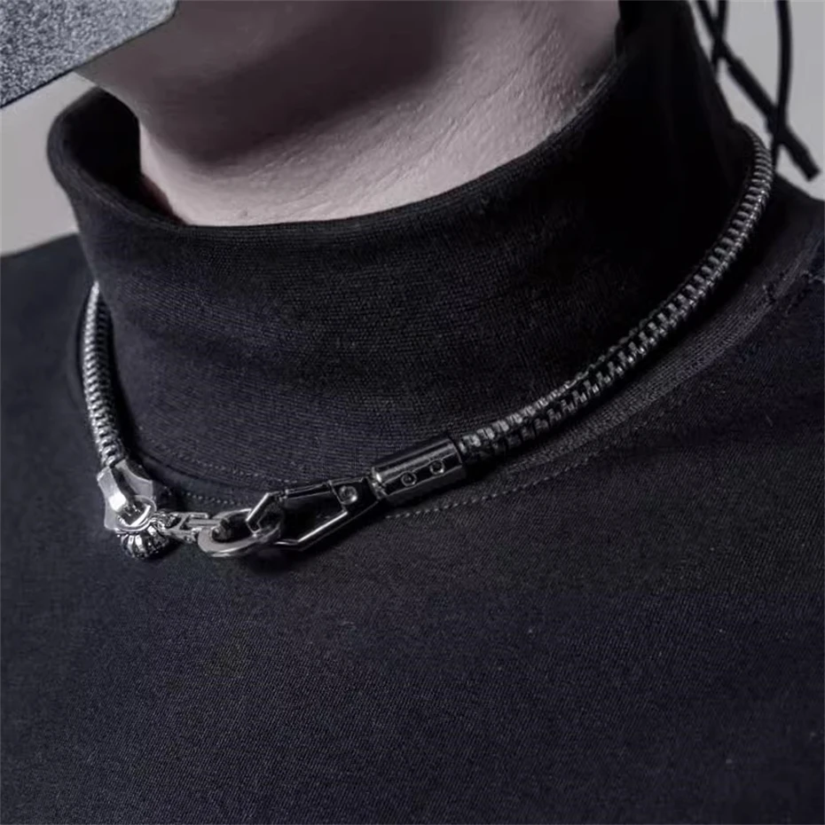 Functional Silver Necklace Men Cylindrical Necklace Women All-Match Wearing Method Fashionable Techwear Hip Hop Punk