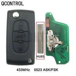 QCONTROL Remote Car Key 3 Buttons for PEUGEOT 807 407 308 307 207 CC SW Expert Partner CE0523 ASK/FSK, HU83 Blade