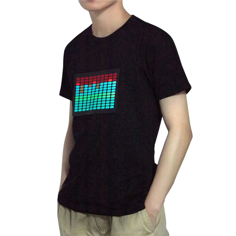 

Мужская светодиодная футболка со звуковой активацией, светящаяся мигающая рок-дискотека, эквалайзер, светодиодная футболка с коротким рукавом