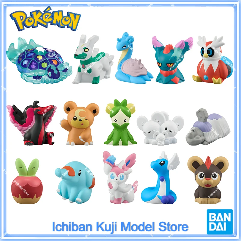 100% Original BANDAI Pokemon KIDS Terapagos Eevee Lapras Teddiursa Moltres Finger Cot PVC Anime Figures Collection Model Toys