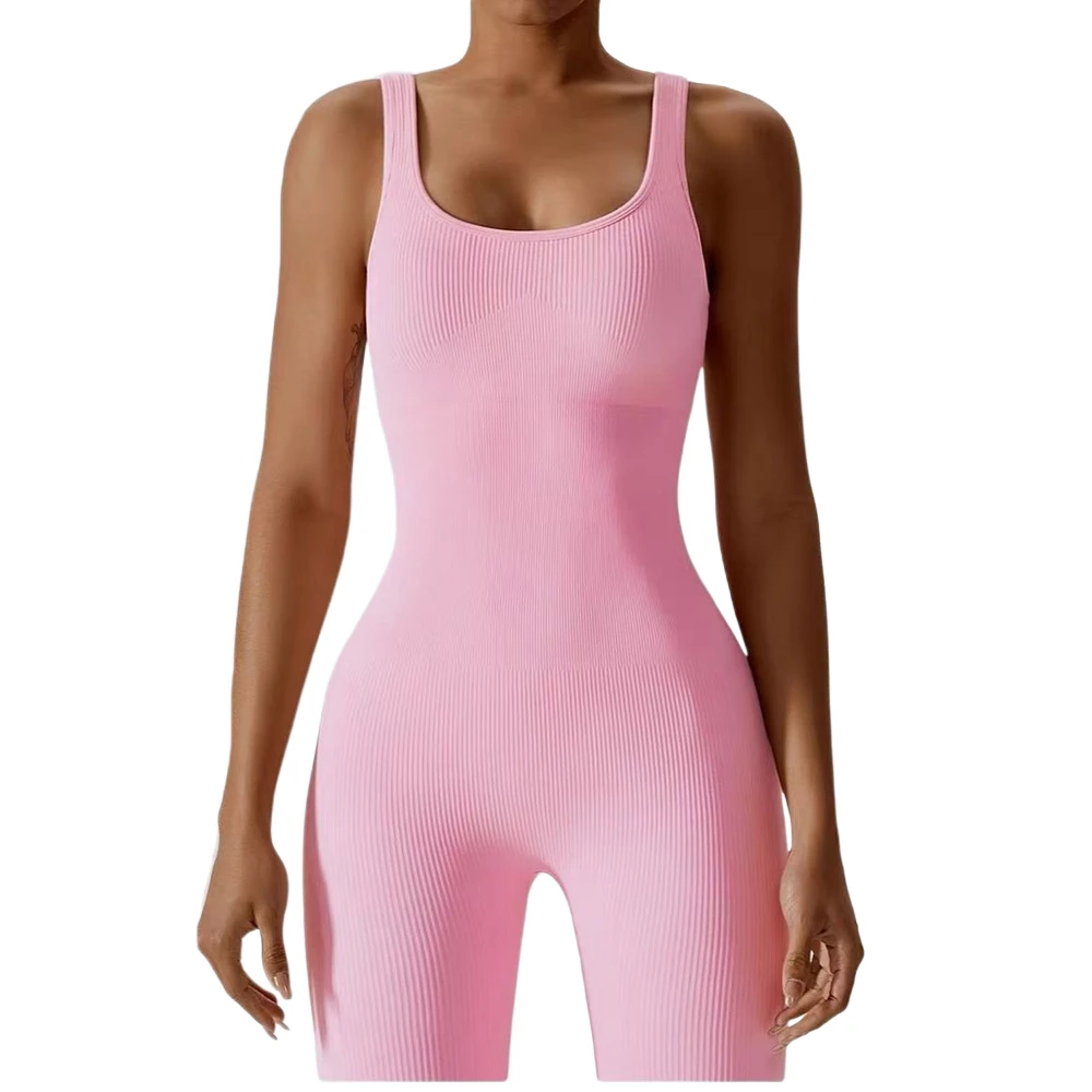 

Женские комбинезоны без рукавов для йоги, облегающие эластичные комбинезоны с винтовой резьбой, цельный комбинезон, сексуальный бесшовный спортивный костюм для фитнеса, нагрудные подушечки