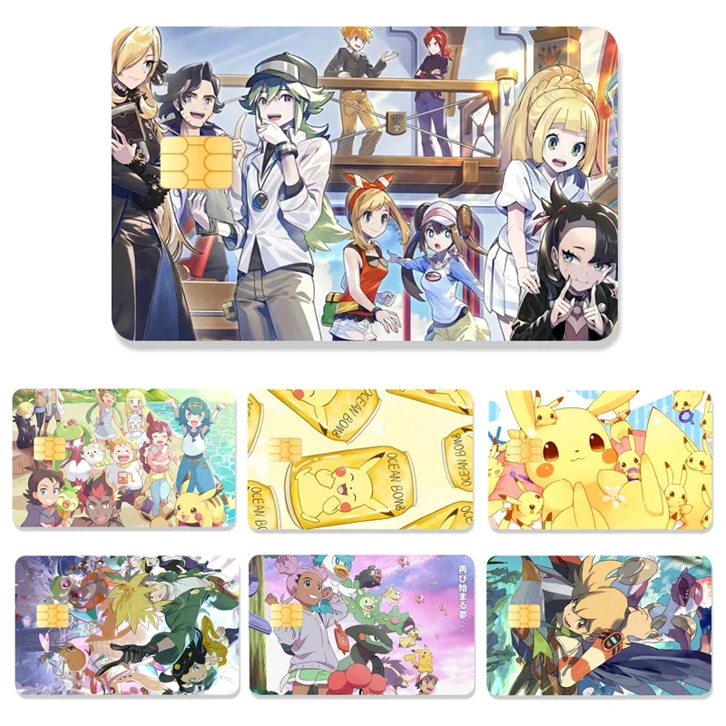 Autocollants Pokémon Anime pour carte de crédit, autocollants Kawaii, carte bancaire de débit, autocollant de couverture de protection, puce grande et petite