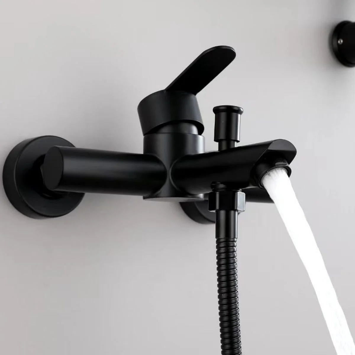 Matte Black Wall Mounted Bathtub Shower Mixer Faucet Only, Hot and Cold Water Single Handle Bathroom Tap with Diverter Valve