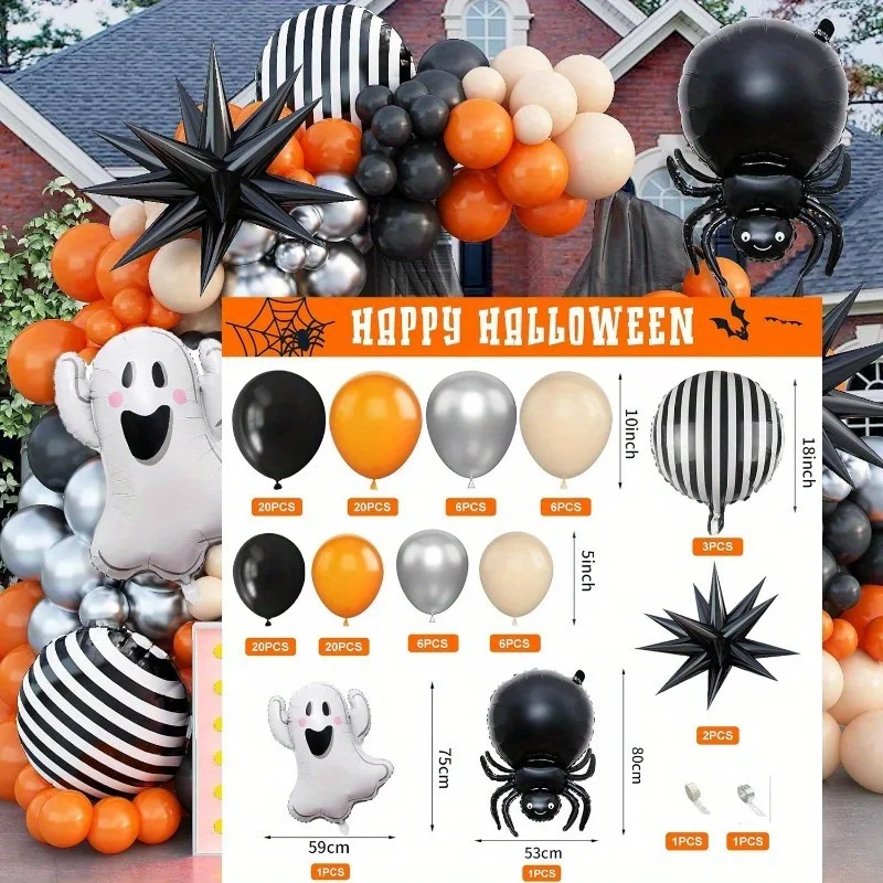 89-teiliges Urlaubsballon-Halloween-Ballon, schwarze Spinne, Geburtstagsdekoration, Szene-Arrangement, Bogen-Ballon-Set