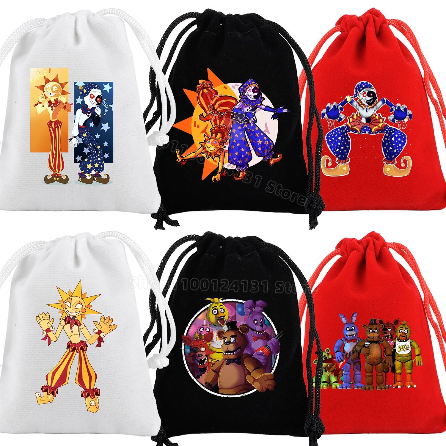 

New Fnaf Gift Bag Five Nights Freddy Drawstring Bag Game Storage Bags Cute Print Flannel Drawstring Pouch Anime Kids Party Bag