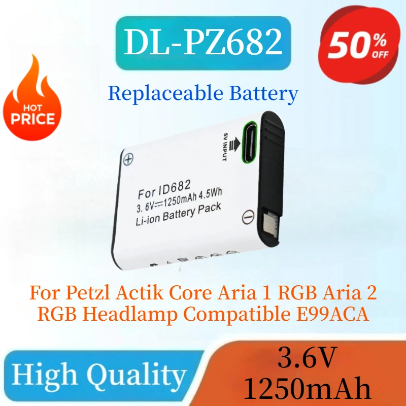Nueva batería de litio reemplazable de DL-PZ682 de 3,6 V 1250mAh para Petzl Actik Core Aria 1 RGB Aria 2 RGB Compatible con faros E99ACA