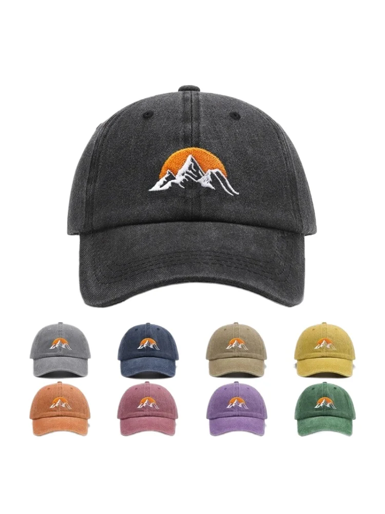 1pc unisexe brodé coucher de soleil chapeau de baseball, couleur unie réglable en plein air sport décontracté doux chapeau de camionneur, adapté pour un usage quotidien