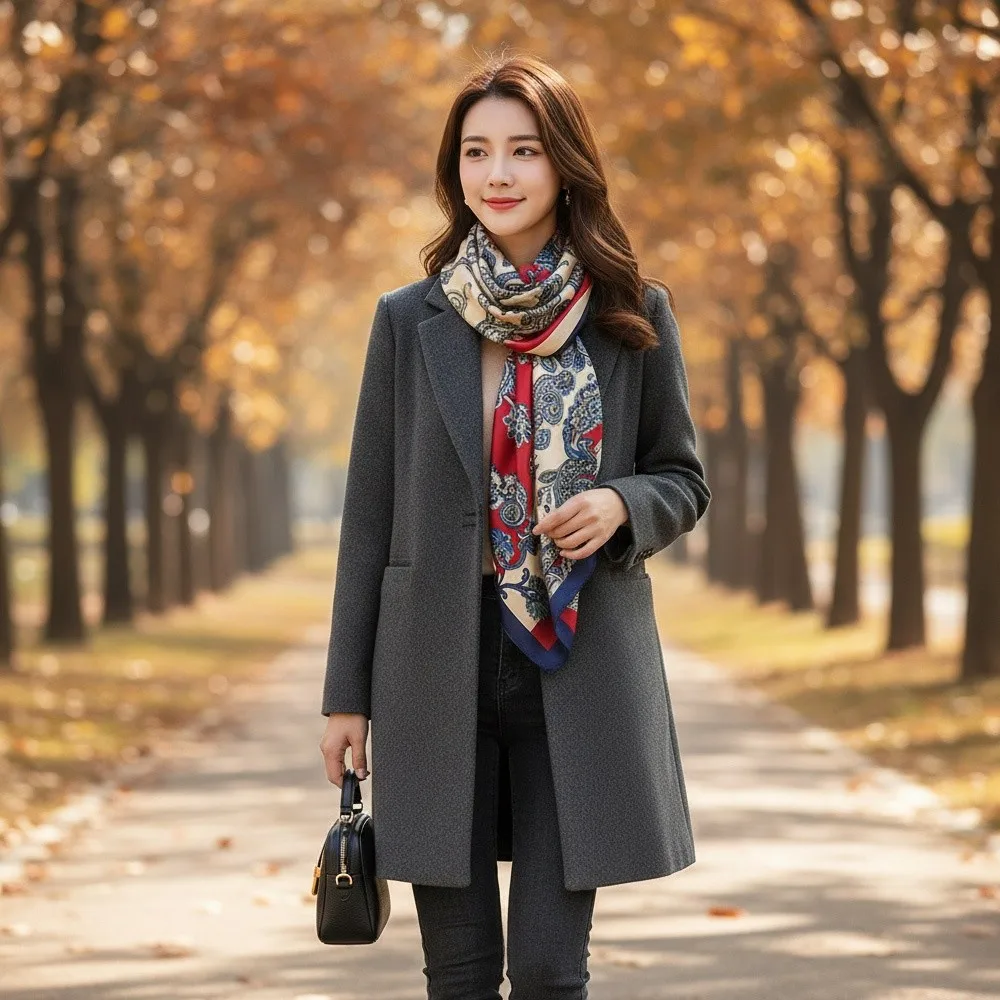 

Simple 90*90cm Silk Square Scarf Floral Pattern Soft Bandana Scarf Neckerchief