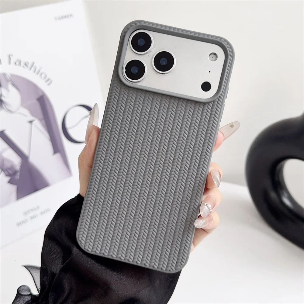 Simple Woven Pattern Solid Color Case for iPhone 17 Pro Max/16/15/14/13/12/11/XR/X/8 Plus Soft Silicone Funda iPhone Air