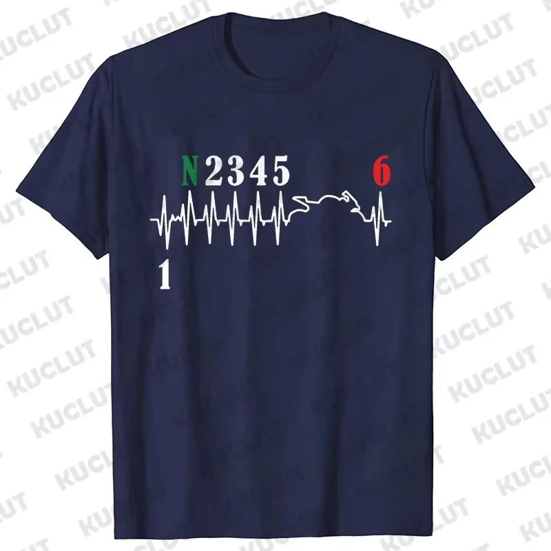 Casual Men T-Shirt Short Sleeve T-Shirt 1N23456 Motorcycle Gear Shift Heartbeat Biker Print Tops Men Clothing Fashion T-Shirt
