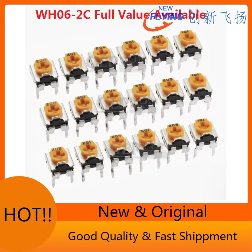 20PCS 100R 200R 500R 1K 2K 5K 10K 20K 50K 100K 200K 500K 1M OHM Adjustable Potentiometer WH06-2C Variable Resistor 102 103 104