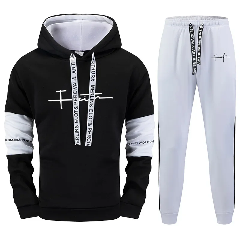 الرجال قناع السترة Sweatpants المسيح الإيمان طباعة هوديس بنطال رياضي خريف شتاء الذكور اليومية موضة عادية هودي ملابس رياضية