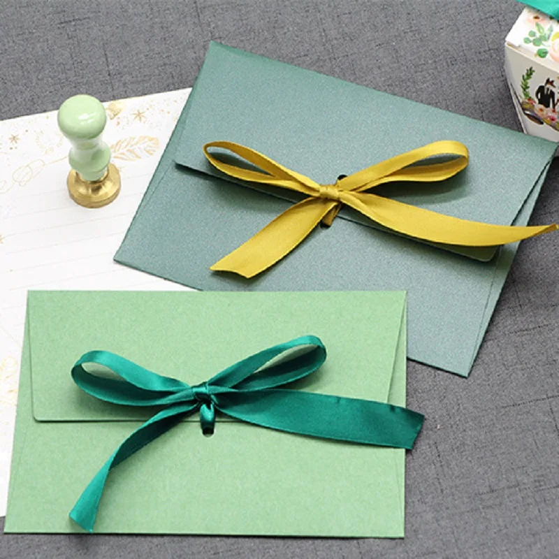 

30pcs/lot Ribbon Envelope High-grade 250g Paper Postcards Multi-color Western Envelopes for Wedding Invitations Stationery