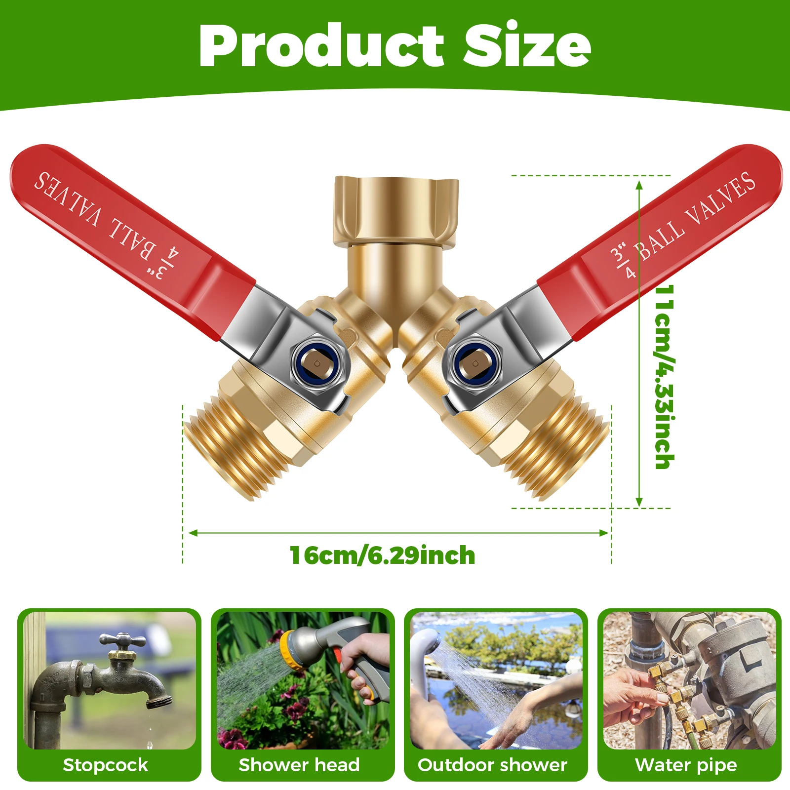 2 Way Brass Garden Hose Splitter Heavy Duty Long Handle Hose Y Splitter With 3/4 Inch GHT Thread for Most Garden Tube