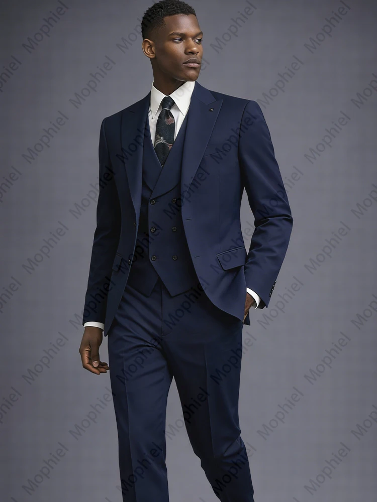 Classic Men's Suits Burgundy 3 Piece Set Peaked Lapel Single Breasted Groom Wedding Blazer Foemal Business Tuxedos Customized