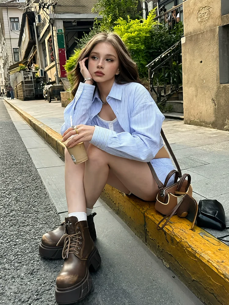 REDDACHiC Women 3-piece Striped Lounge Set New In Open Front Cardigan Boned Tube Top Pleat Low Rise Mini Skirt Sexy Fall Clothes